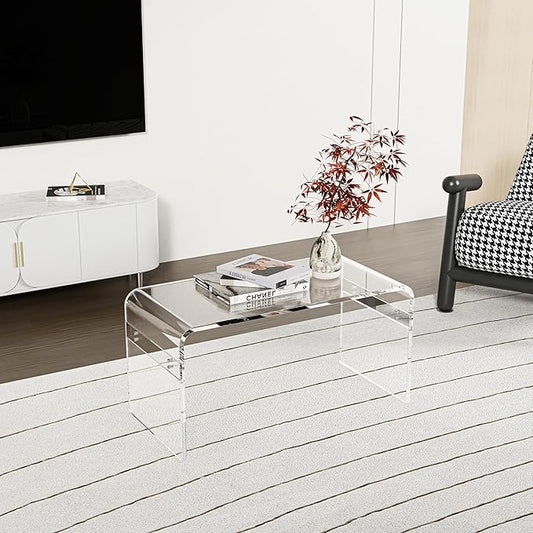 32inch Premium Clear Acrylic Rectangle Coffee Table for Living Room,Mid Century Transparent Waterfall Lowtea Table, Middle Size Table (32"x16"x16") Fit for 2 Seat Sofa
