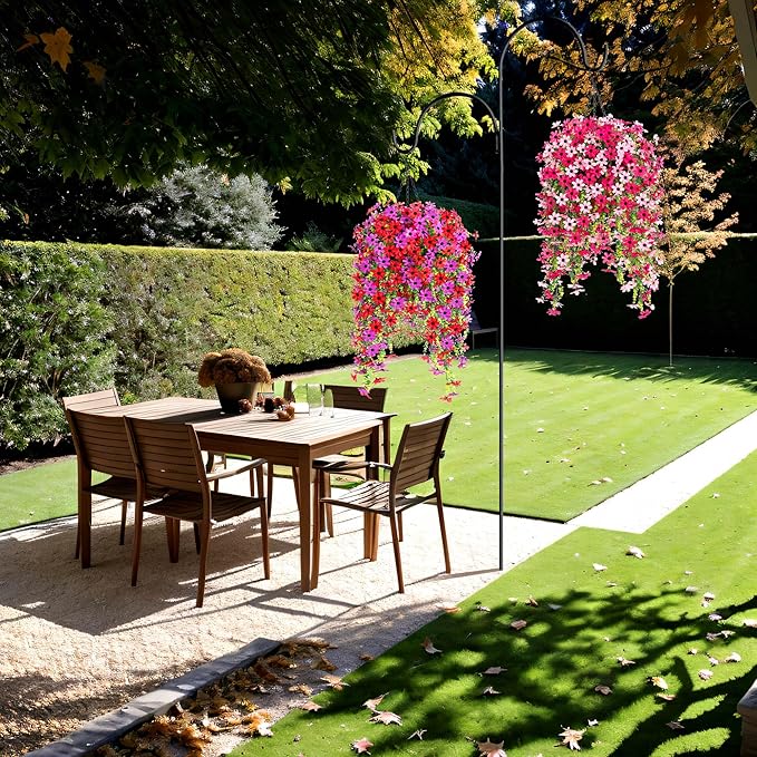 Fake Artificial Hanging Flowers for Outdoors Fake Plants Decoration, 2 Bundles Faux Silk Colorful Daisy Eucalyptus Realistic UV Resistant for Outside Home Planter Porch Patio Yard Decor(Purple Red)