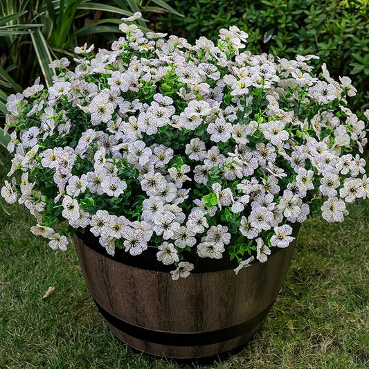 20 Bundles Artificial Flowers for Outdoor Fake Plants for Spring Decoration,Faux Eucalyptus Flowers for Planter UV Resistant Lifelike for Home Porch Garden（White）