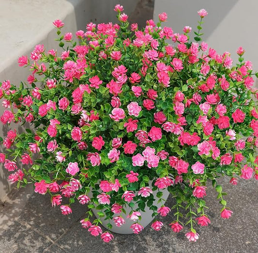 Ivydale Artificial Flowers Plants for Spring Summer Outdoors Decoration, 12 Bundles Fake Plastic UV Resistant Pink Flowers Faux Greenery Bushes Shrubs for Home Porch Patio Garden (Pink)