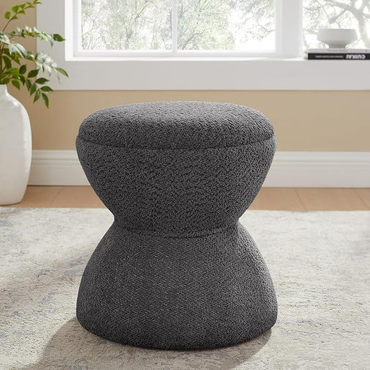 VANOMi Multi-Functional Boucle Ottoman, Vanity Stool Chair, Sturdy Wooden Footstool, Suitable for Living Room, Bedroom, and Entryway, Without Installation, Dark Grey