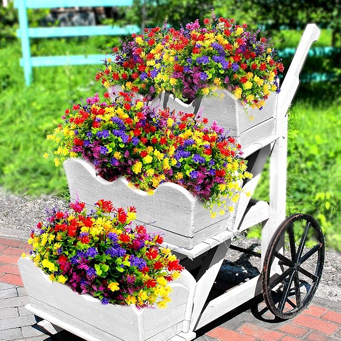 36 Bundles Artificial Flowers for Outdoors UV Resistant, Artificial Flowers Outdoor Decoration, No Fade Faux Fake Flowers Greenery Shrub Plants for Garden Home Front Porch Window Hanging Decor