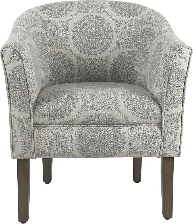 HomePop Barrel Shaped Accent Chair, Grey Medallion