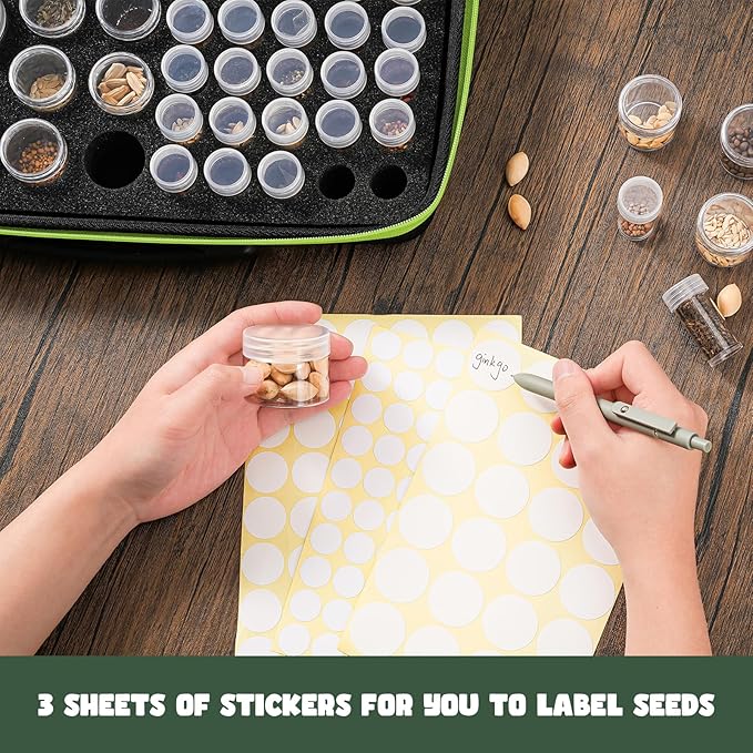 ProCase 65 Slots Seed Storage Organizer Sorter Box, Sturdy Seed Bank Saving Kit Container for Garden Vegetable Plant Flower, Seed Keeper Set with Label Stickers Funnel 3 Size of Bottles 1 oz 3 oz 5 oz