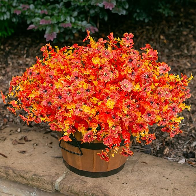 Ivydale Fall Flowers Artificial for Decoration Outdoors Fake Mums 12 Bundles Faux Planters UV Resistant Look Real for Autumn Home Porch Patio Garden Yard, Fall-Orange