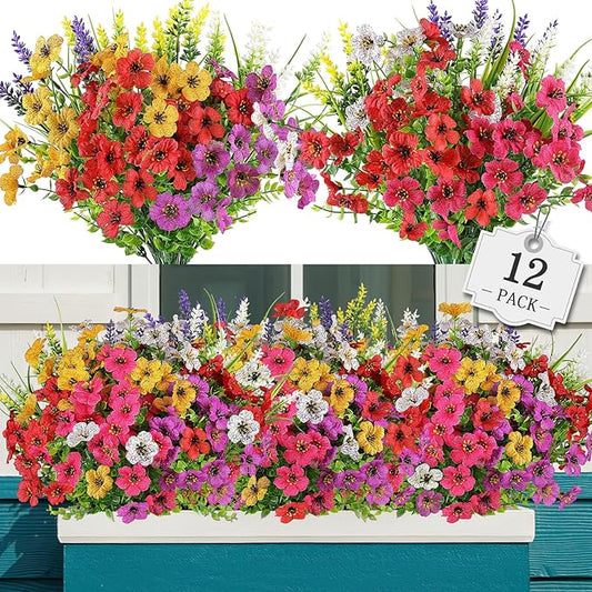 AGIRL 12 Bundles Artificial Flowers for Outdoor,No Fade Fake Plastic Flower Lavender Monkey Grass for Decoration,Faux Plants Hanging Planters Indoor Outside Garden Porch Window Box Home Wedding