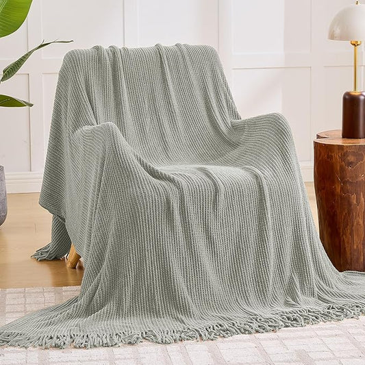 inhand Throw Blanket for Couch Bed,Chunky Chenille Woven Soft Blankets with Tassels, Cozy Boho Farmhouse Fall Winter Decor,Warm for Women,60"x80",Extra Thick-Light Grey