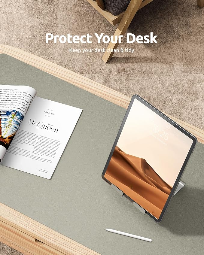 YSAGi Leather Desk Protector, Office Mat, Large Mouse Mat, Non-Slip PU Leather Blotter, Laptop Desk, Waterproof Writing Pad for Office and Home (Sage Green, 23.6" x 13.8")