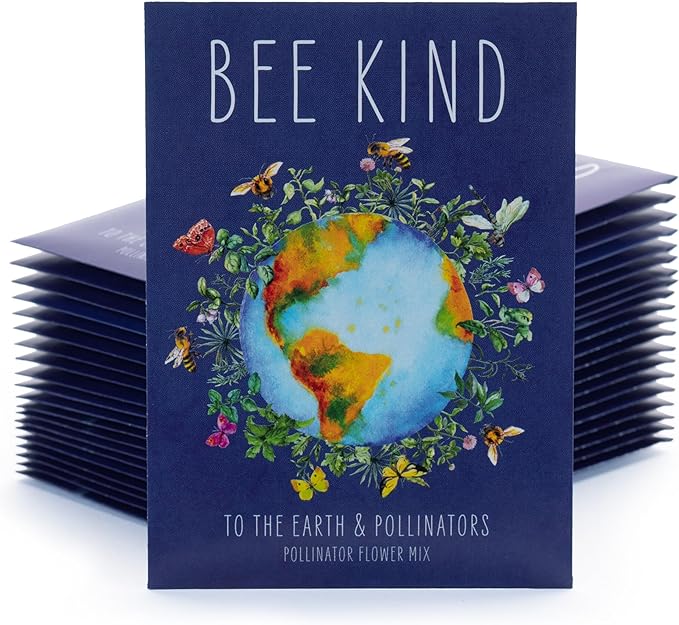 Bentley Seed Co. | Bee Kind Planet | Illustrated Bee Flower Seed Packets | Help Pollinators Environmental Favor for Events | Pollinator Wildflower Mix Seed | Eco-Friendly Hand Out | 25 Pk