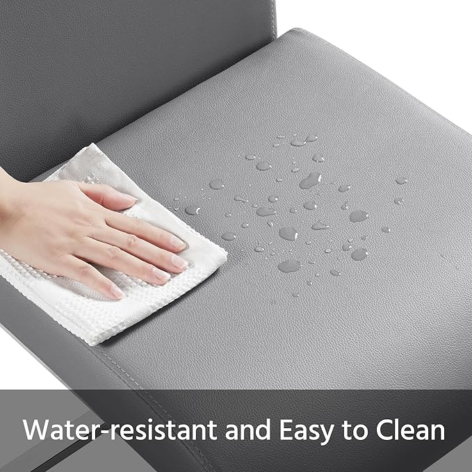 Yaheetech Dining Chairs Set of 2 Modern Faux Leather Upholstered Dining Room Chairs with High Back and Metal Chrome Legs for Kitchen/Living Room/Restaurant, Light Gray