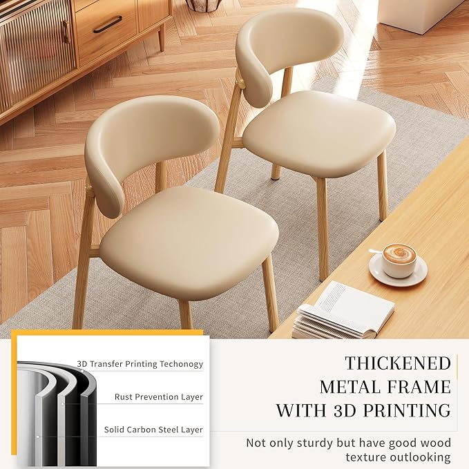 Kitchen Dining Chairs Set of 6 Modern Upholstered Leather Farmhouse Dining Room Chair with Metal Legs, Khaki