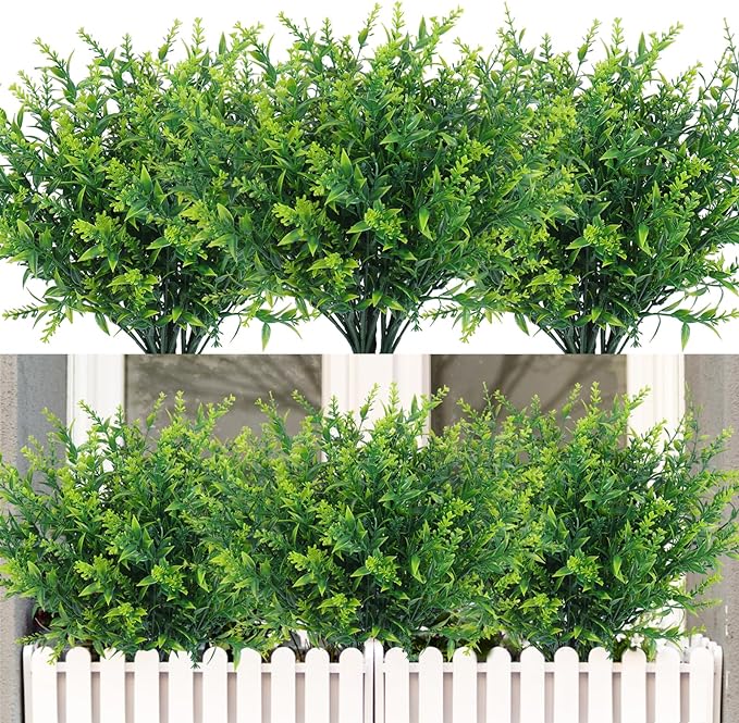 RECUTMS Artificial Outdoor Plants Artificial Flowers for Outside Artificial Plants Indoor Faux Spring Flowers Outdoor Fake Plants Flower Fillers for Bouquets Spring Vase Filler(Green)
