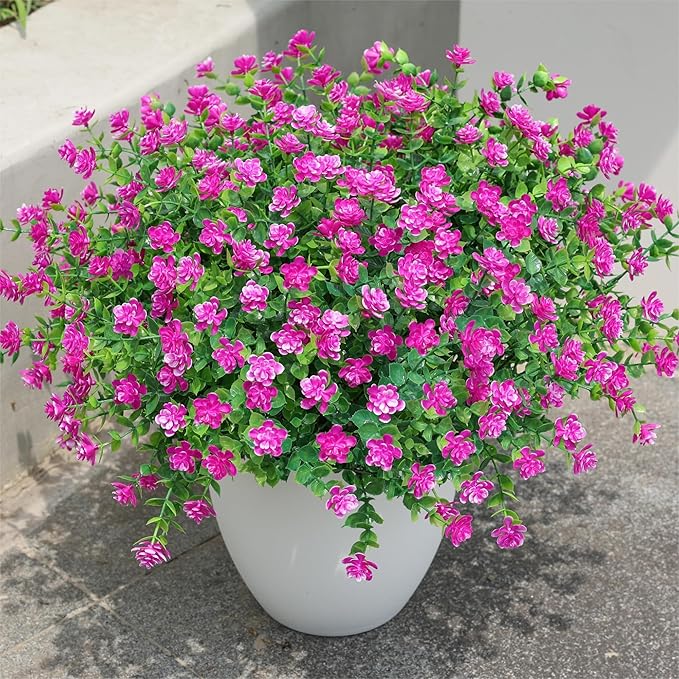 Ivydale Artificial Flowers Plants for Spring Outdoors Decoration, 12 Bundles Fake Plastic Flowers UV Resistant Faux Greenery Bushes Shrubs for Home Porch Patio Garden (Fuchsia)