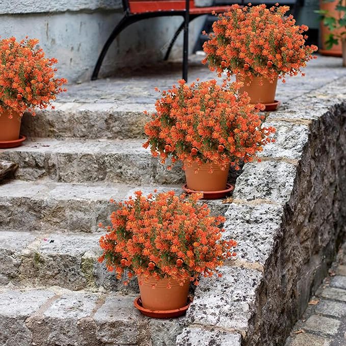 Outdoor Artificial Flowers UV Resistant, 20 Bundles Fake Realistic Floral Greenery Plants for Outside Porch, Window Boxes, Garden, Yard, Inside Home Table Decor,GreenOrange