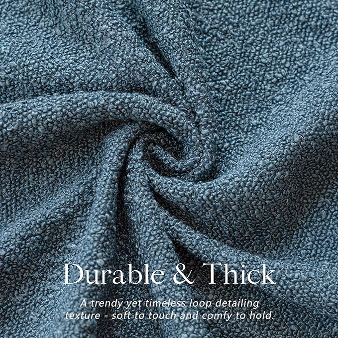 Foindtower Pack of 2 Modern Textured Boucle Throw Pillow Covers Accent Solid Decorative Pillow Cases Cozy Woven Couch Cushion Case for Chair Sofa Bedroom Living Room Home Decor, 18 x 18 Inch,Blue