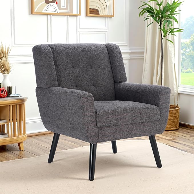 NicBex Modern Accent Chair for Living Room Upholstered Foam Filled Living Room Chairs with Metal Legs Teddy Cozy Lounge Armchair for Living Room Bedroom,Grey