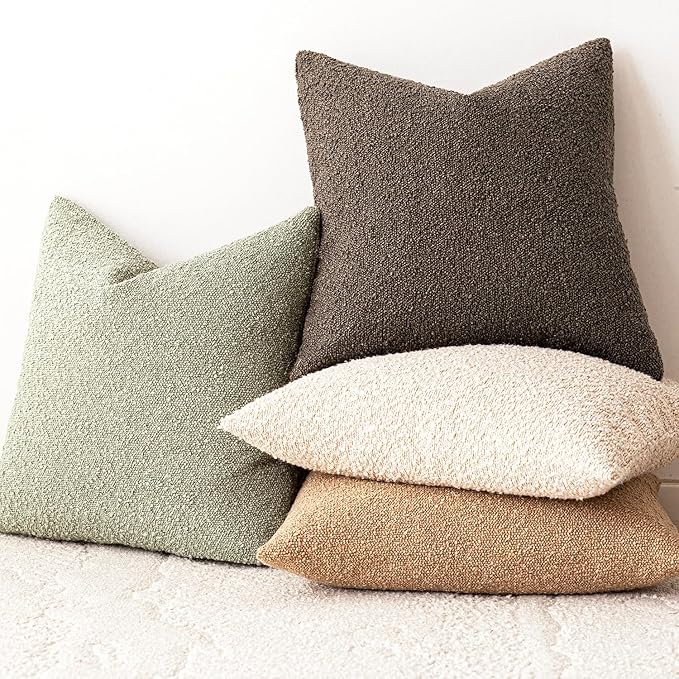 Foindtower Pack of 2 Textured Boucle Throw Pillow Covers Accent Solid Decorative Pillow Cases Cozy Woven Couch Cushion Case for Sofa Bedroom Living Room Home Decor 20x20 Inch Dirty Sage Green