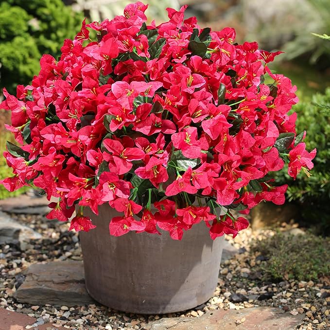 Ivydale Artificial Flowers for Outdoors, 4 Bundles Fake Bougainvillea Flower UV Resistant Silk Flowers for Outside, Outdoor Faux Plants for Planter Patio Porch Window Garden Home Decoration (Hotpink)