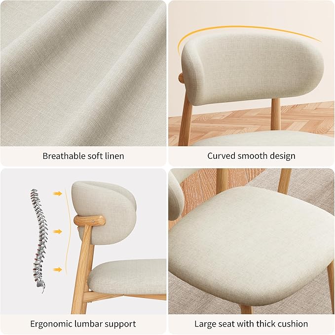 Kitchen Dining Chairs Set of 6 Modern Soft Linen Farmhouse Dining Room Chair with Metal Legs, Beige/Original