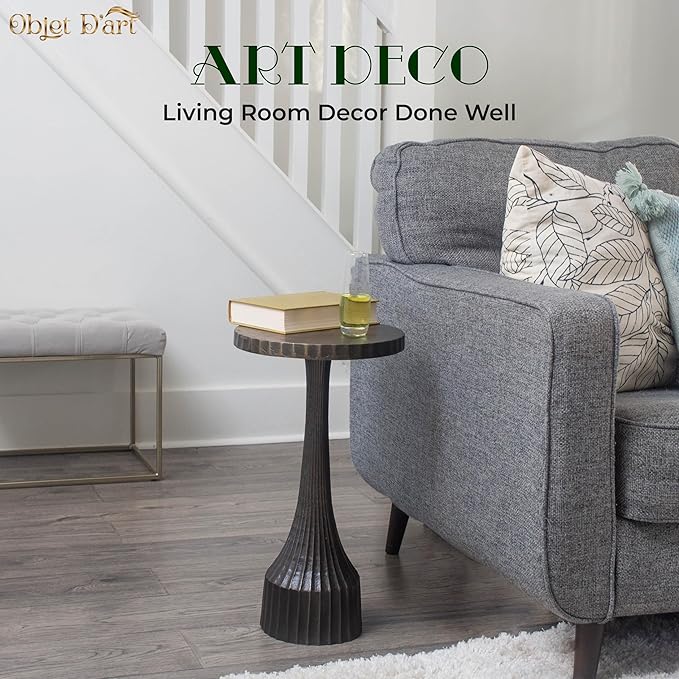 OBJET D'ART Small Round Gold End Table, Leah, 22" Height, Vintage Metal Accent, Side, Pedestal, Coctail and Drink Tables for Living Room and Small Spaces