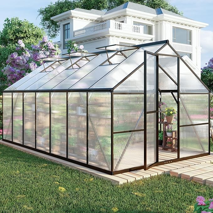 8x14 FT Greenhouses for Outdoors, Polycarbonate Greenhouse with PC Panels, Greenhouses for Outdoors for Yard, Garden, Hobby, Dark Grey