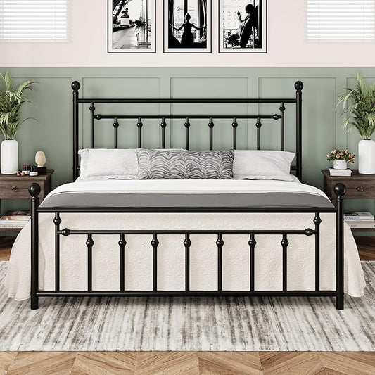 Allewie 14 Inch King Size Metal Platform Bed Frame with Victorian Vintage Headboard and Footboard/Mattress Foundation/Under Bed Storage/No Box Spring Needed/Easy Assembly/Noise Free/Black