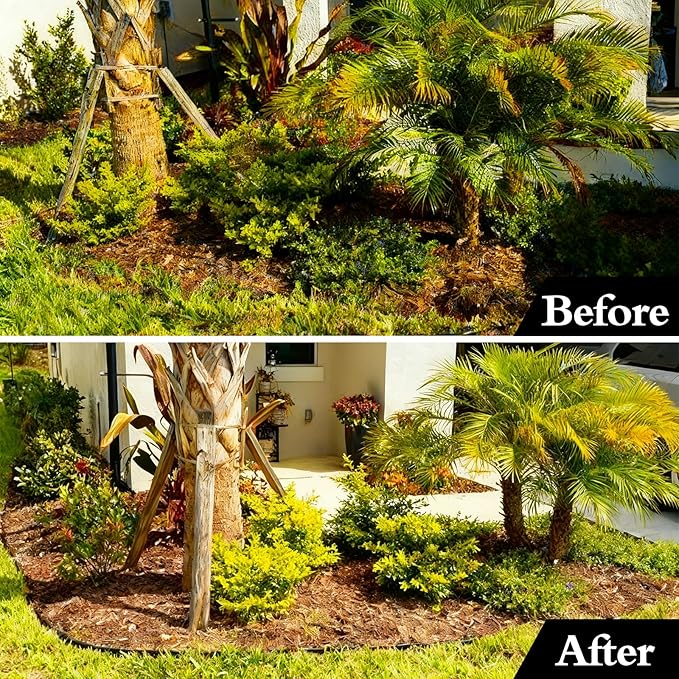 33FT Landscape Edging, 4 in Tall Garden Edging Borders,Flexible Lawn Edging with 30 Spikes,Plastic Edging Border for Garden, Flower Beds, Pavement-Brown