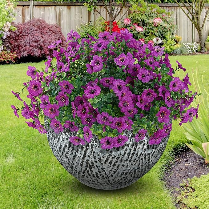 10 Bundles Artificial Faux Flowers for Outdoor,10Pcs Fake Flowers for Home Decor,Plastic Flowers Shrubs Lifelike Artificial Greenery Home Porch Stems Outside Decor(Fuchsia)