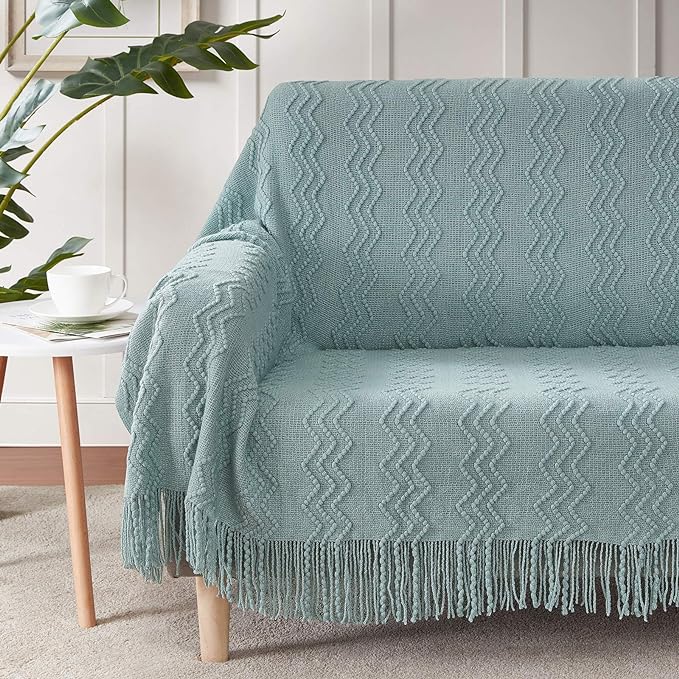 BOURINA Aqua Throw Blanket 50x60 Inches Throw Textured Solid Soft Sofa Couch Decorative Knit Blanket