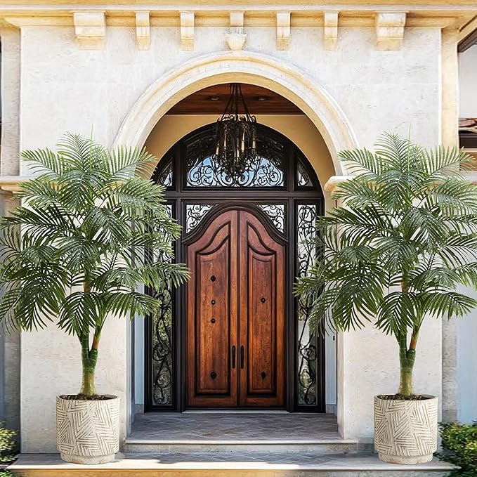 Artificial Golden Cane Palm Tree 6FT Tall Fake Plant Large Tropical Palms Trees with 3 Realistic Trunks, Faux Palm Plant Artificial Tree in Pot for Indoor Outdoor Room Patio Office Home Decor