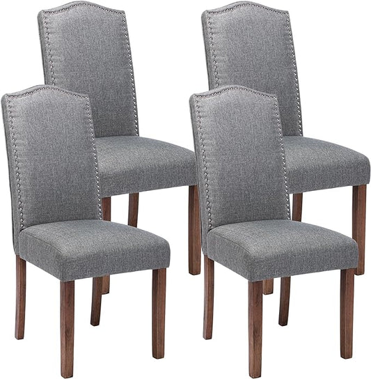 Stylish Upholstered Parsons Dining Chair Kitchen with Silver Nailhead Trim and Sturdy Solid Wood Legs