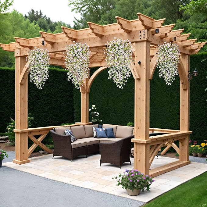 Artificial Hanging Flowers for Outdoors Faux Plants Decoration, 2 Packs Fake Silk Daisy Flower Realistic Outdoor Flowers UV Resistant Porch Patio Window Yard Outside Decor(White)