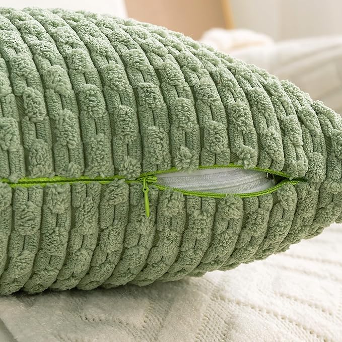 Set of 4 Sage Green Decorative Throw Pillow Covers 18x18 Inch Corduroy Pillow Covers for Bed Couch Sofa Living Room Soft Square Cushion Cases