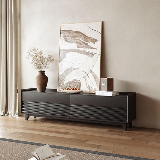 POVISON Fully-Assembled Mid Century Modern TV Stand with Legs, 78.74" Wood Media Console with Adjustable LED Light, Entertainment Center with Storage for Living Room