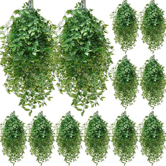 Hoteam 12 Pcs Artificial Hanging Plants 32 Inch Fake Ivy Vines with Fake Leaves Patio Artificial Plants Greenery for Living Room Indoor Outdoor Wall, No Basket (Vine)