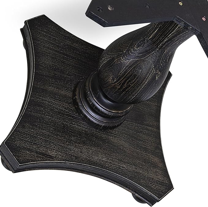 F52-11-TP - Dining Room Table with Acacia Wood Round Tabletop, Sand Blasted Black Finish