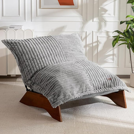 MAXYOYO Adjustable Living Room Chair, 3-Position Bean Bag Chair with Removable Cover, Upholstered Accent Chair with Frame, Soft Reclining Lounge for Bedroom, Apartment, Office, Grey