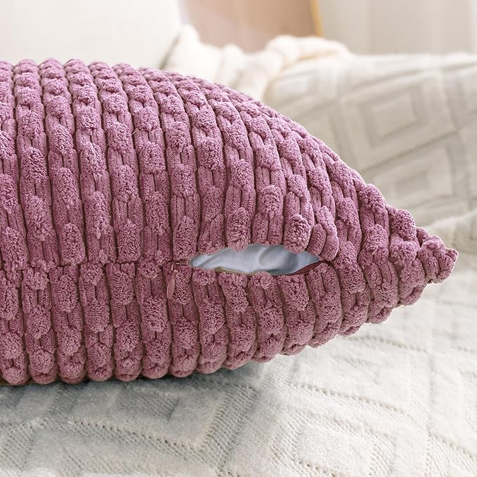 Set of 4 Pink Decorative Throw Pillow Covers 18x18 Inch Corduroy Pillow Covers for Bed Couch Sofa Living Room Soft Square Cushion Cases