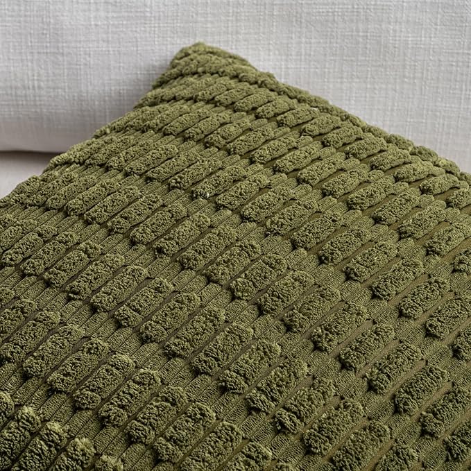 Fancy Homi 2 Packs Boho Moss Green Decorative Throw Pillow Covers 12x20 Inch for Couch Bed Sofa, Rustic Modern Farmhouse Home Decor, Soft Plush Corduroy Cute Rectangle Cushion Case 30x50 cm