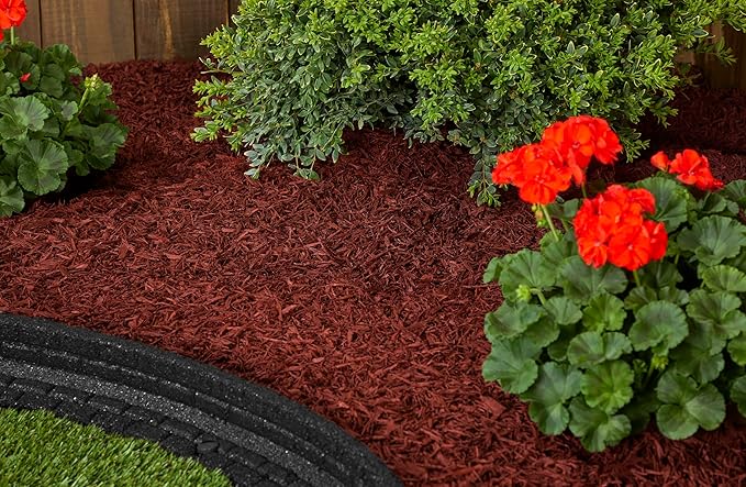 Rubberific Premium Shredded Rubber Mulch for Gardens, Lawns, and Landscaping | Long Lasting Color | Looks Like Natural Wood Mulch (0.8 Cu. Ft. - 16 LBS, Red)