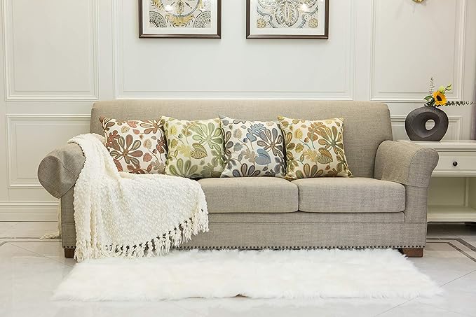 Mika Home Set of 2 Jacquard Tropical Leaf Pattern Throw Pillow Covers Decorative Pillowcase 22X22 Inches,Blue Cream