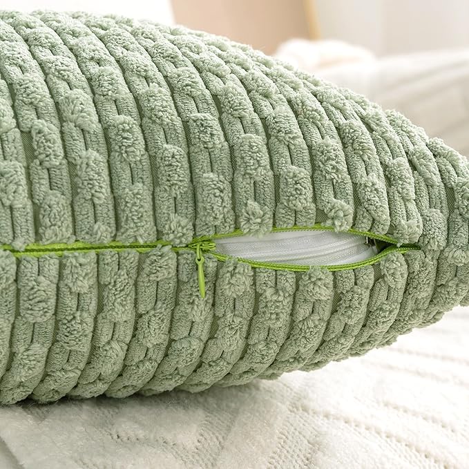 Set of 4 Sage Green Decorative Throw Pillow Covers 26x26 Inch Corduroy Pillow Covers for Bed Couch Sofa Living Room Soft Square Cushion Cases