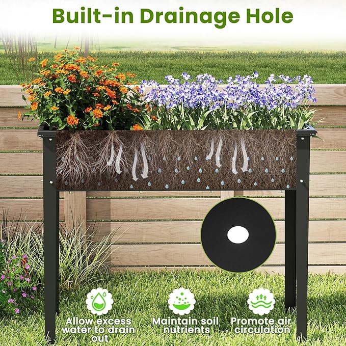 HAPPYGRILL Raised Garden Bed, Metal Elevated Planter Box w/Legs, Drainage Holes for Growing Vegetables Fruits Flowers, Indoor Outdoor Standing Plant Container for Backyard Patio (40”x16”x32”)
