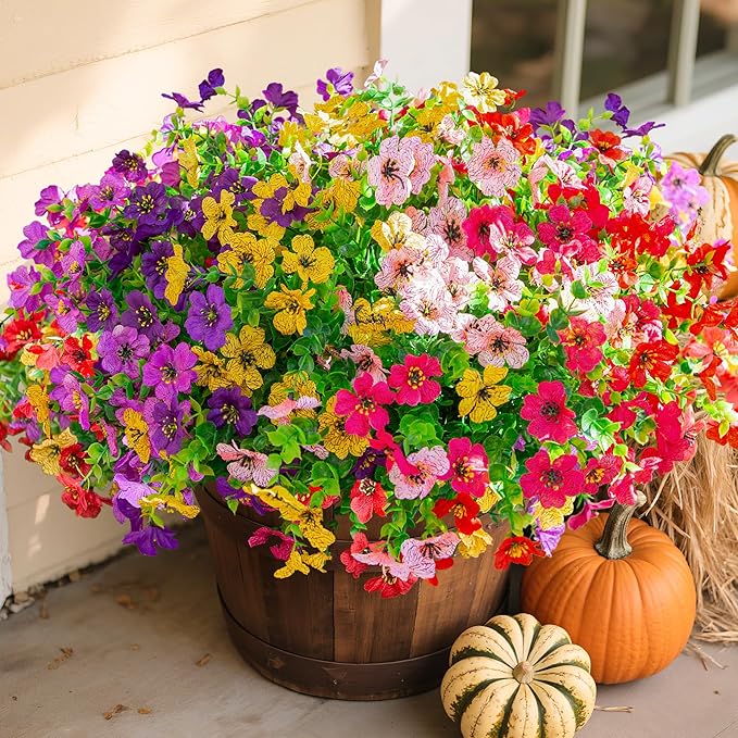 Artificial Fake Plants Flowers for Outdoor Decoration, 12 Bundles Faux Silk Daisy Look Real UV Resistant for Outside Home Porch Patio Planter Decor