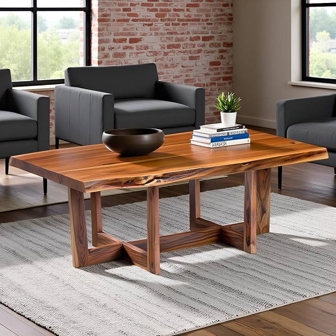 Berkshire 48-Inch Live Edge Acacia Wood Coffee Table – Handcrafted Natural Wood with Floor Protectors – Large Modern Industrial Farmhouse Accent Table by Alaterre Furniture