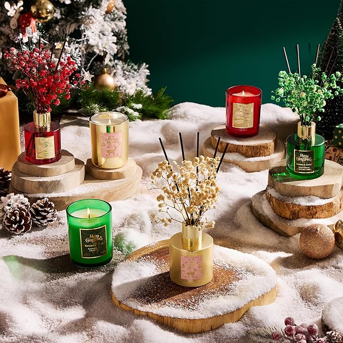 Airkeep Christmas Reed Diffuser Set - 3.38 fl oz (100 ml) Christmas Cookie Oil Diffuser with 8 Reed Sticks, Home Fragrance for Bathroom Shelf Decor