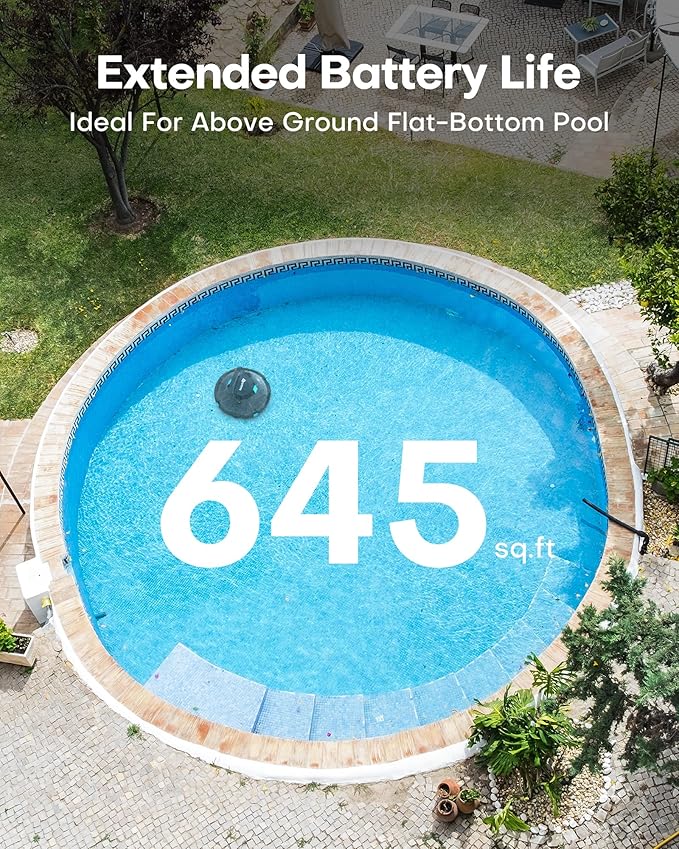 (2025 Upgrade) Cordless Robotic Pool Cleaner, Lasts 80 Min, Automatic Vacuum for Above-Ground Pools up to 645 Sq.ft,Portable, Self-Parking,Light Black