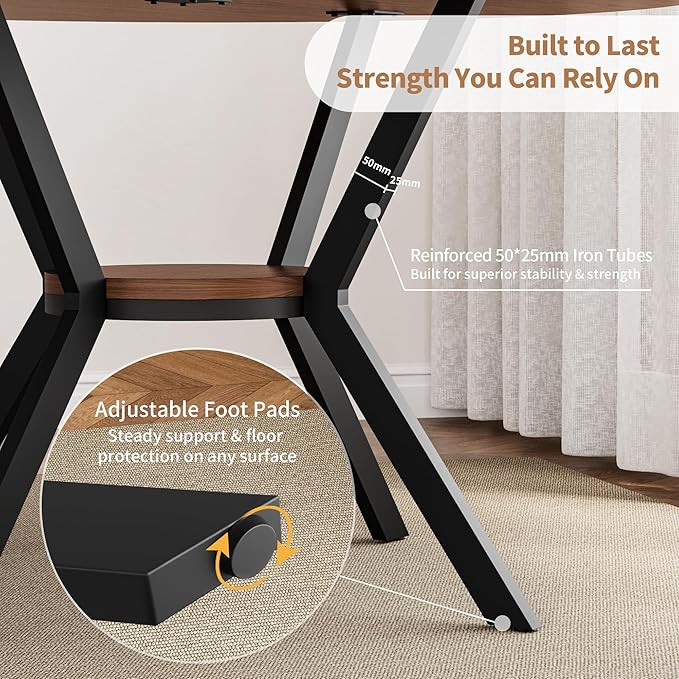 42" Round Dining Table for 4, Farmhouse Kitchen Table with Storage, Space Saving Circle Dinner Table, Rustic Wood Kitchen & Dining Room Tables with Metal Legs for Kitchen, Living Room, Dining Room