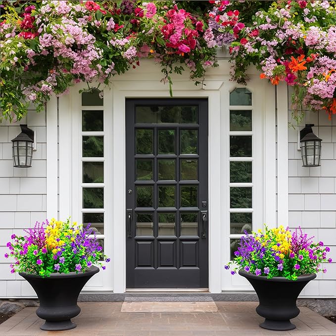 Artificial Flowers, UV Resistant Boxwood Shrubs for Outdoor Decor - No Maintenance Greenery Plants - Perfect for Hanging Planters, Weddings, and Farmhouse Decor (16, Mix-Match)