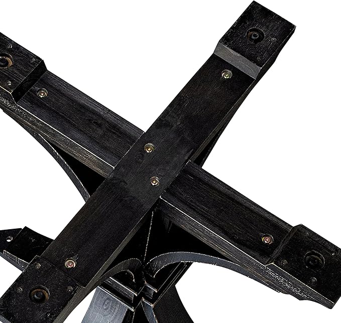 F57-11-TP - Modern Kitchen Table with Acacia Wood Round Tabletop, Sand Blasted Black Finish